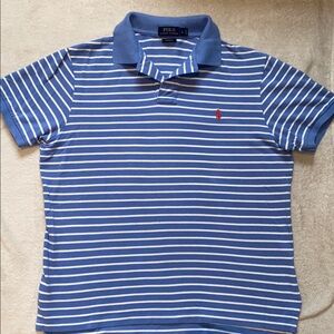 Polo Ralph Lauren sky blue white stripe pique knit polo Sz L